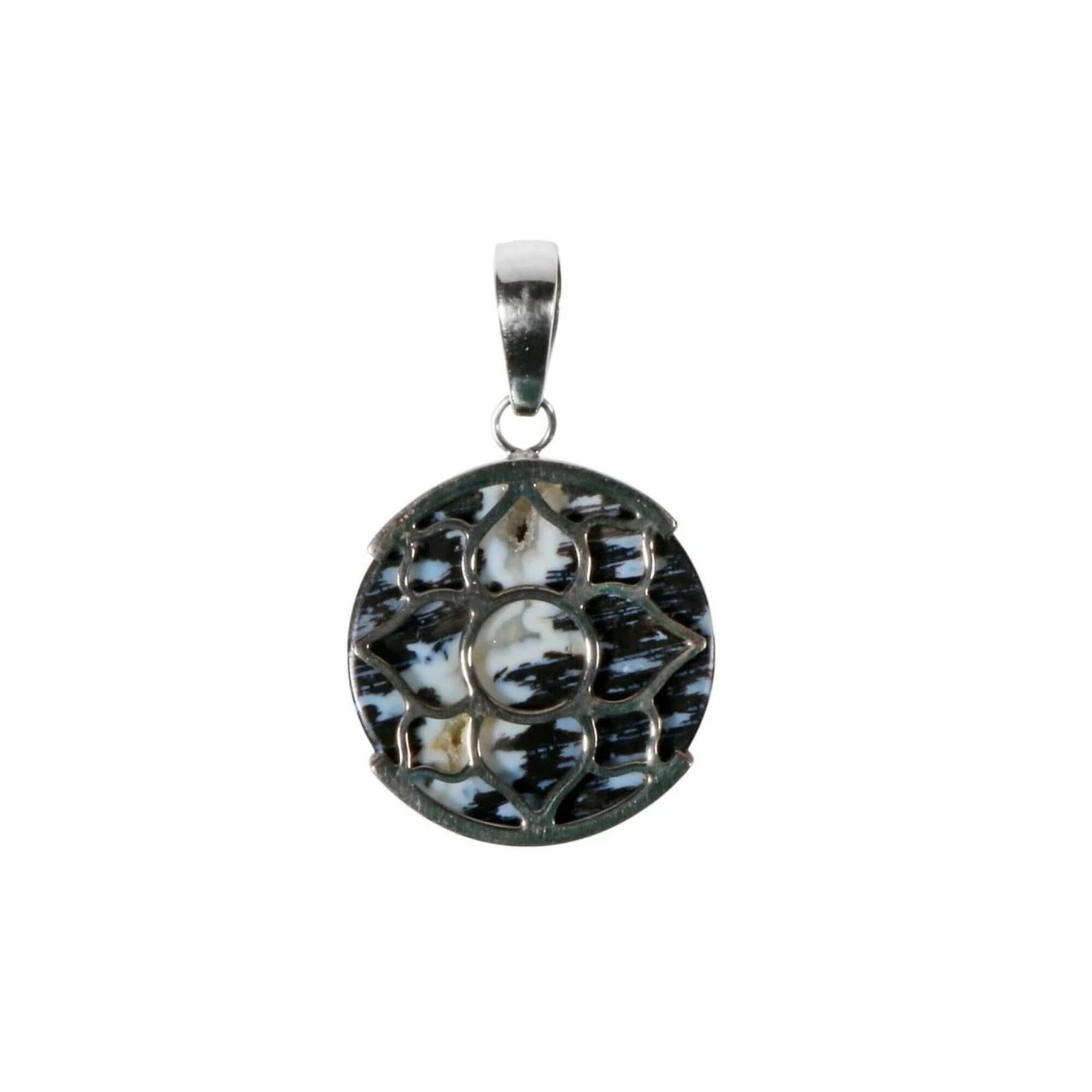 Anhänger mit Versteinertem Palmholz Rund Braun – Naturstein aus 925 Silber 