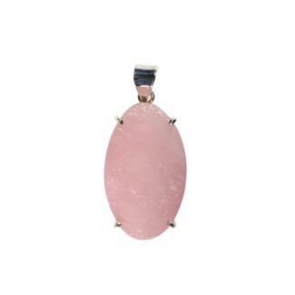 Anhänger mit Rosenquarz Oval Roh Rosa – Handgefertigt aus 925 Silber
