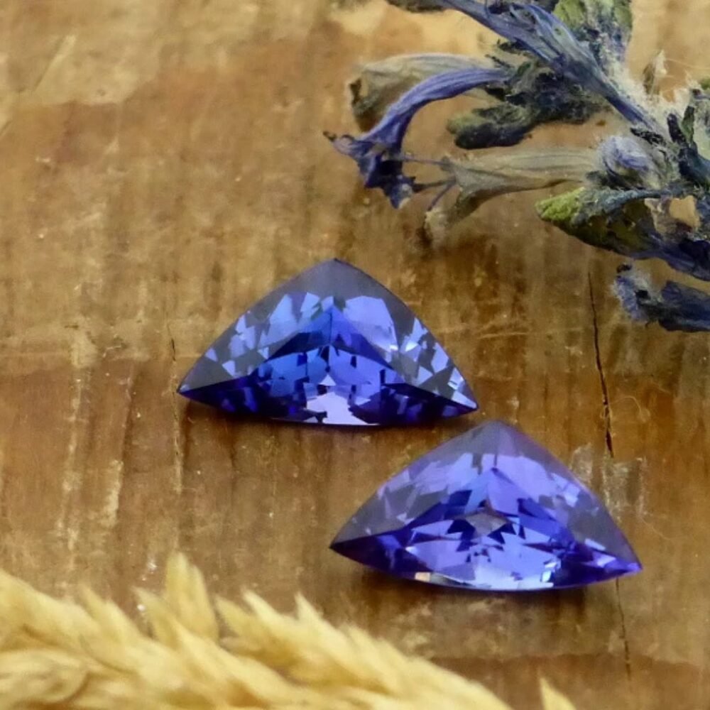 Tansanit 4.37 Karat Blau Violett (3) Tansanit 4.37 Karat Blau Violett Paar – Atypischer Schliff, Hochwertige Reinheit
