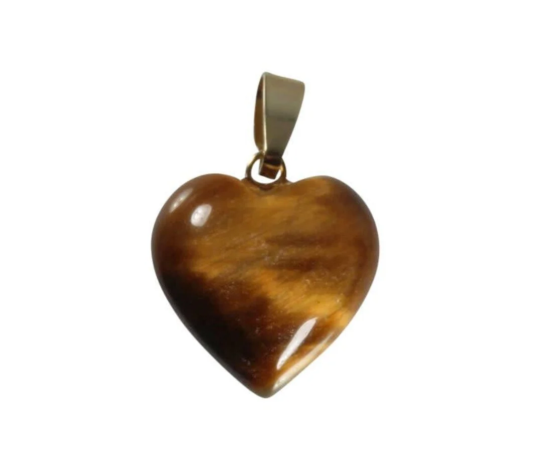 Anhänger mit Tigerauge Herz – Polierter Naturstein mit 14k Goldöse