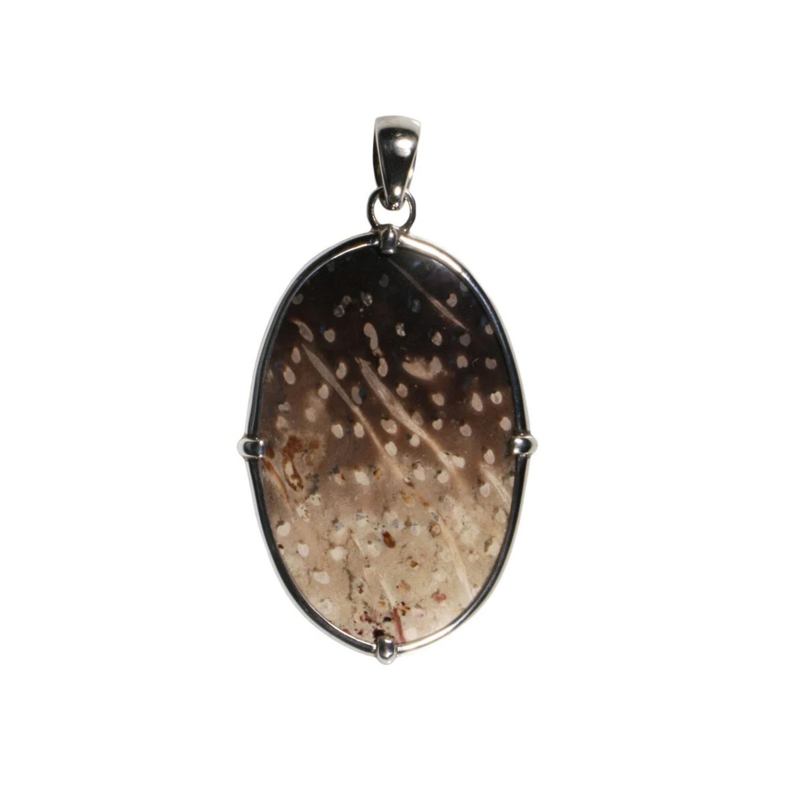 Anhänger mit versteinertem Palmholz Oval – Handgefertigt aus 925 Silber