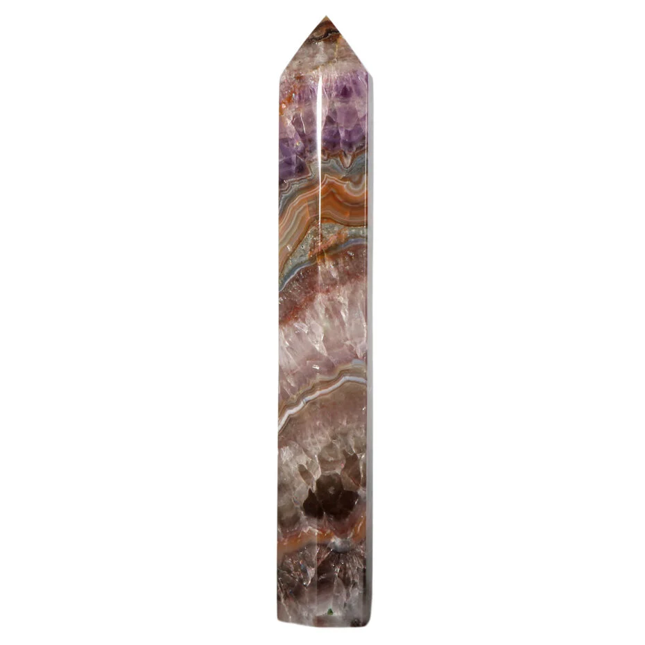 amethist-met-kantagaat-punt-geslepen-265-x-45-x-55 (1) Spitze Amethyst Lace Achat Geschnitten – 863 g – Einzigartiger Naturstein