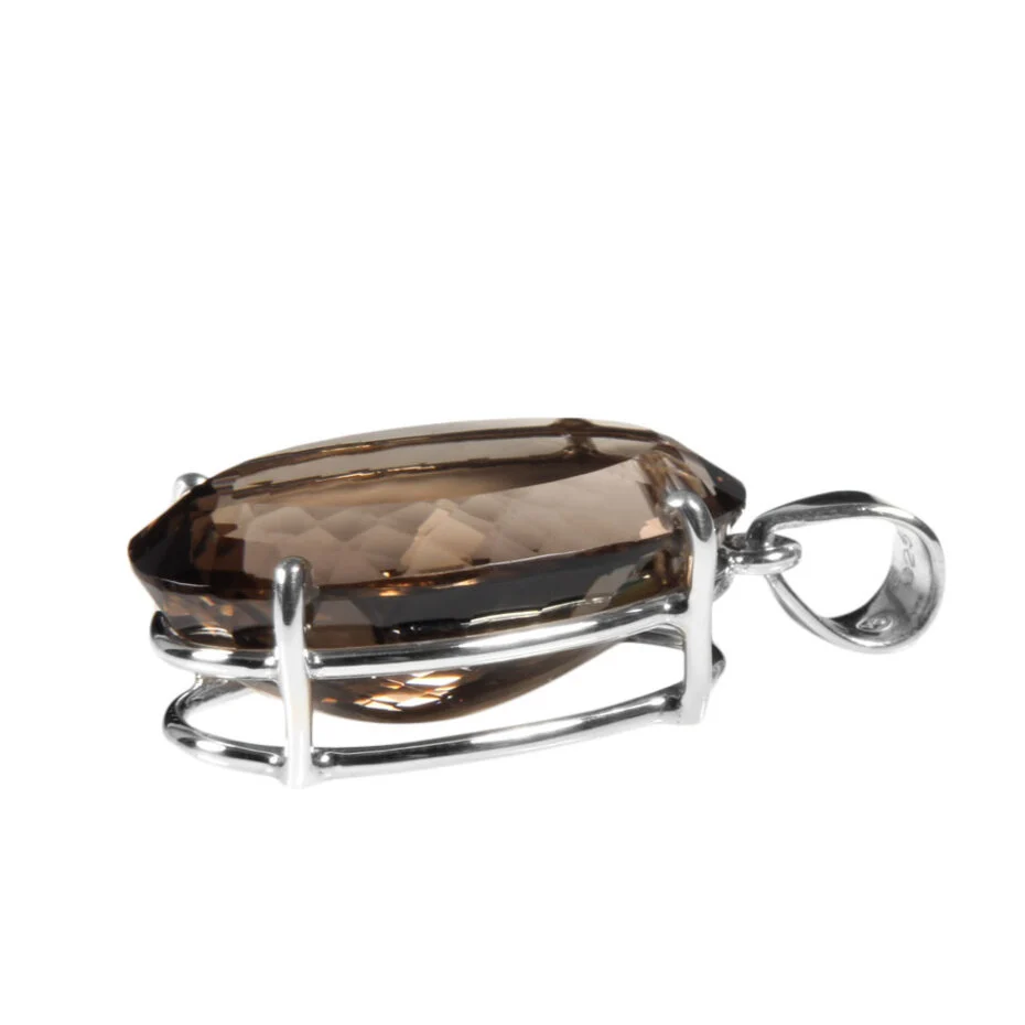 zilveren-hanger-rookkwarts-ovaal-facet-gezet-32-x (1) Silberanhänger mit Rauchquarz Oval Facettiert – 3.2 × 1.9 cm aus 925 Silber