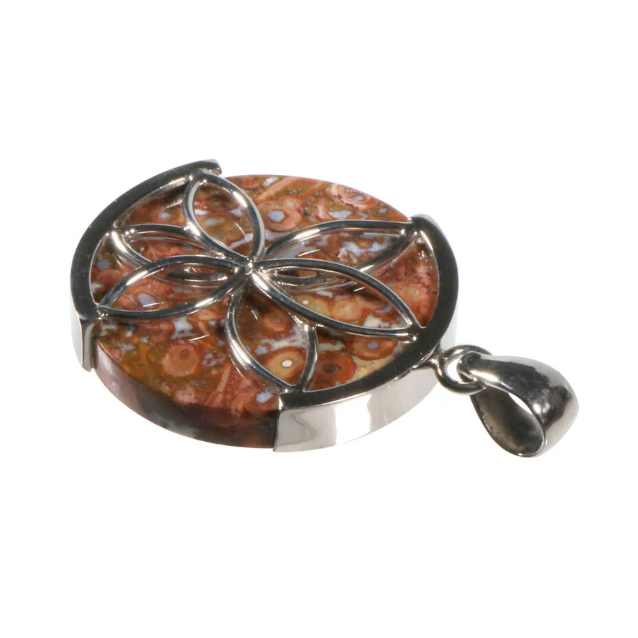 Anhänger mit versteinertem Palmholz Rund – Silber 925 – Einzigartiges Stück