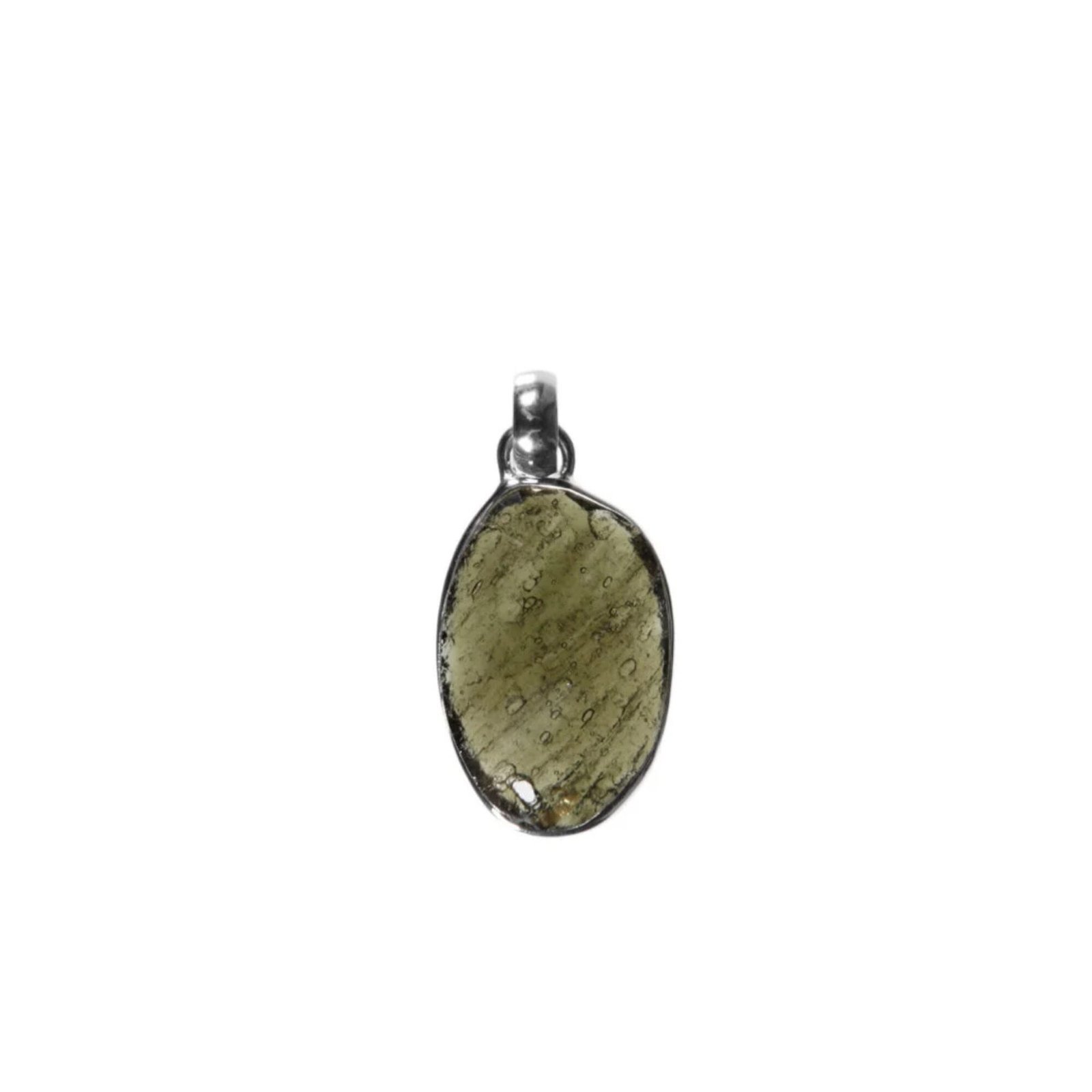 Anhänger mit Moldavit oval facettiert – halbpoliert 2.3 x 1.5 cm in Silber 925