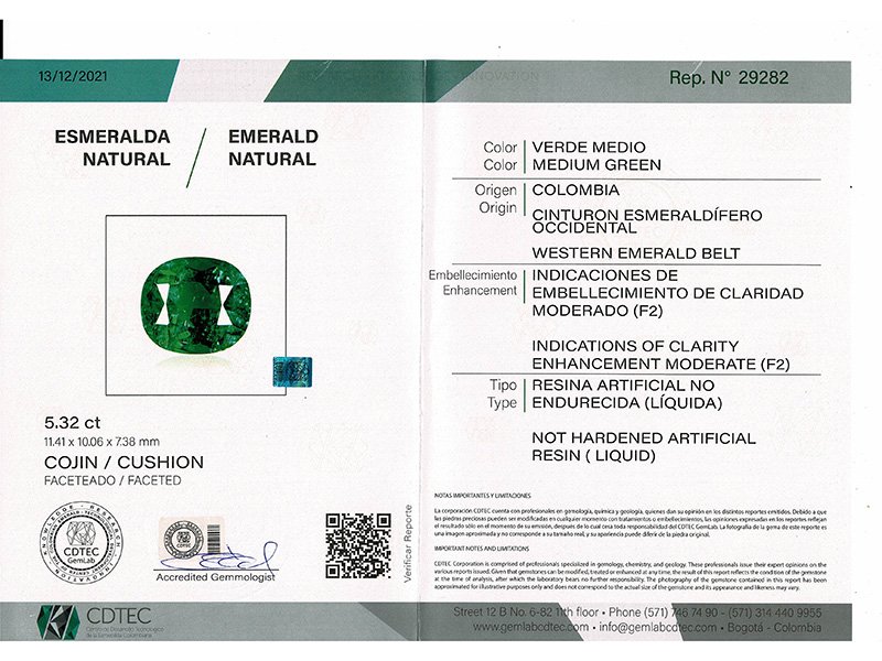 Smaragd Kissen 5.32 Karat Farbe Grün – Zertifizierter kolumbianischer Edelstein