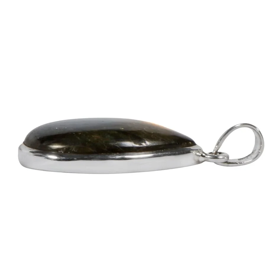 zilveren-hanger-labradoriet-druppel-29-x-2-cm (1) Silberanhänger mit Labradorit Tropfen – 925 Silber Unikat