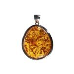 Silberanhänger Bernstein Rund – Einzigartiger Edelsteinschmuck aus 925 Silber – Saphir & Smaragd Silberanhänger Bernstein Rund