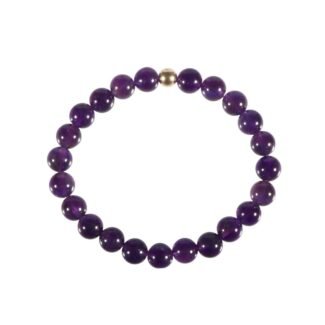Armband mit Amethyst Lila – Elastisches Edelsteinarmband mit 14K Goldperle
